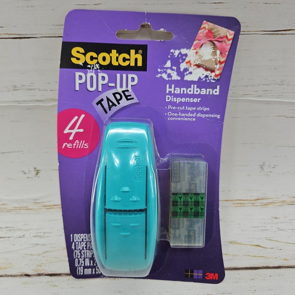 3M Scotch Pop Up Tape Handband Dispenser Aqua Teal 4 Refill Pads
